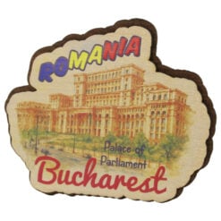 Magnet de frigider din lemn "Romania / Bucharest" 9 x 8 cm Palatul Parlamentului