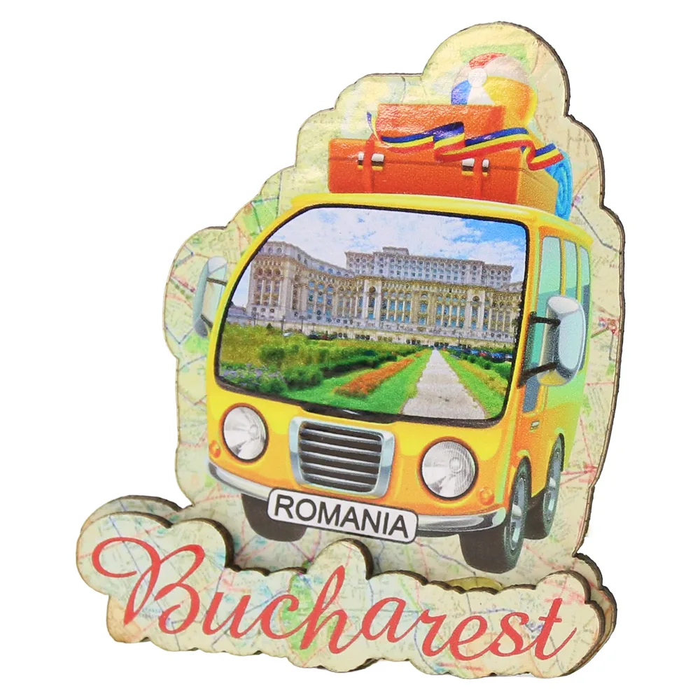 Magnet de frigider din lemn "Romania / Bucharest" 7 x 8.5 cm