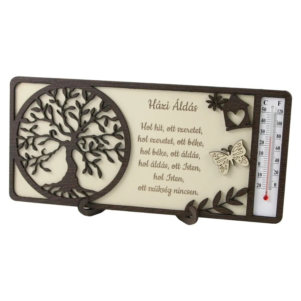 Decoratiune de masa din lemn cu termometru "Hazi Aldas" 23.5 x 11 cm