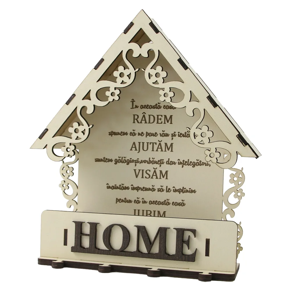 Suport pentru chei casuta din lemn "In aceasta casa..." 19 x 21 cm