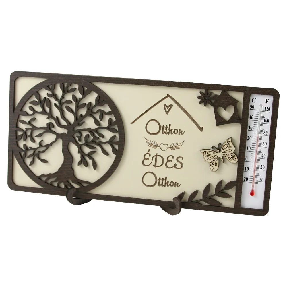 Decoratiune de masa din lemn cu termometru "Otthon edes otthon" 23.5 x 11 cm