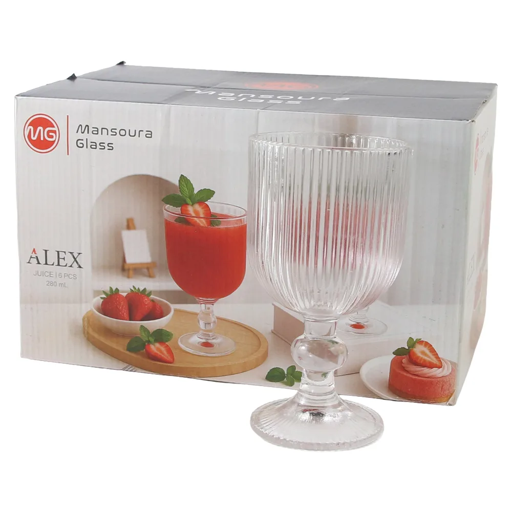 Set 6 pahare din sticla cu picior 280 ml Alex Mansoura Glass