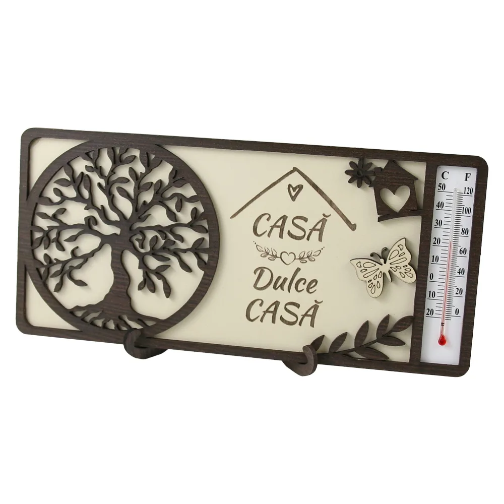 Decoratiune de masa din lemn cu termometru "Casa Dulce casa" 23.5 x 11 cm
