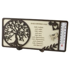 Decoratiune de masa din lemn cu termometru "Binecuvantarea Casei" 23.5 x 11 cm