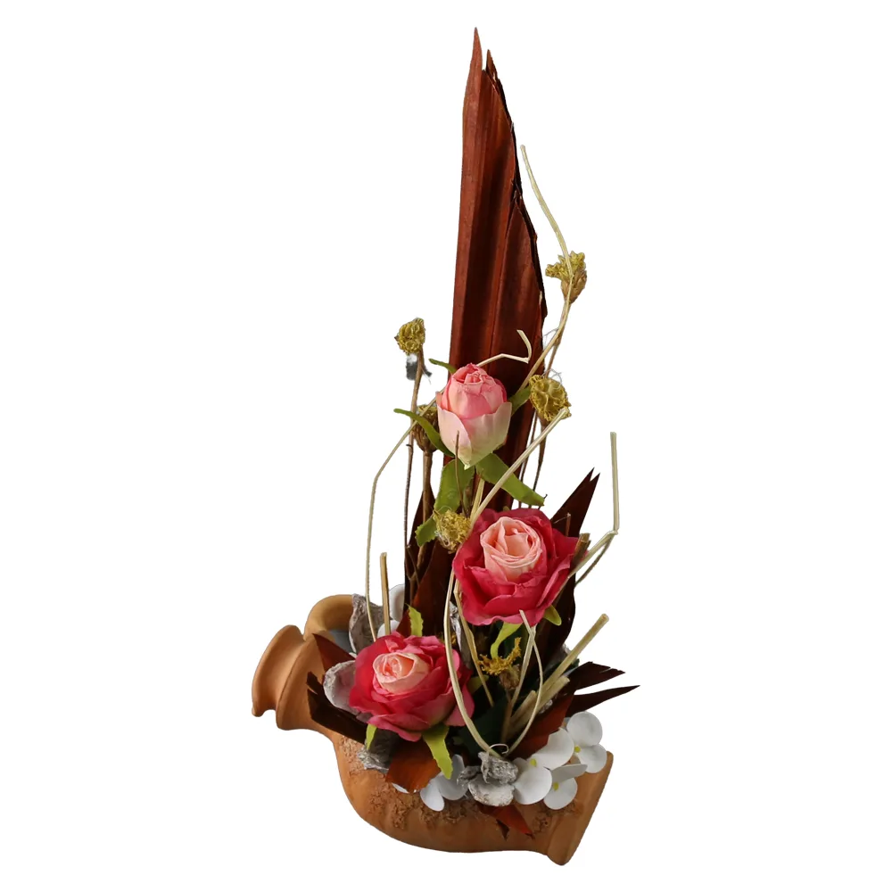 Aranjament floral cu plante uscate in ghiveci tip amfora 17 x 39 cm