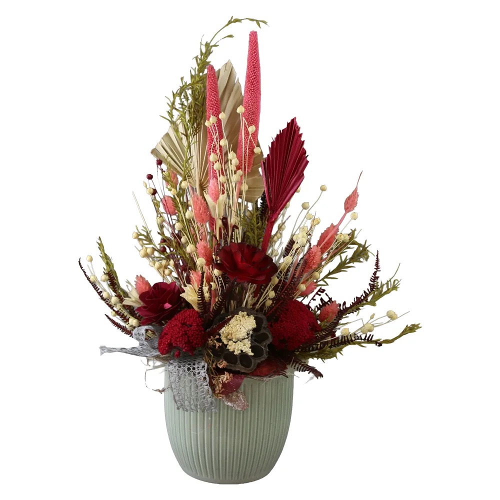 Aranjament floral cu plante uscate in ghiveci ceramic 35 cm Aranjament floral cu plante uscate in ghiveci ceramic 35 cm