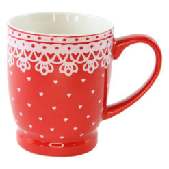 Cana din ceramica rosie cu model buline/inimioare 320 ml