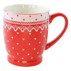 Cana din ceramica rosie cu model buline/inimioare 320 ml