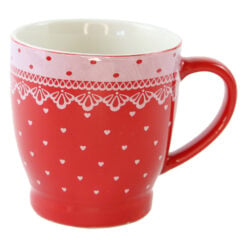 Cana din ceramica rosie cu model buline/inimioare 200 ml