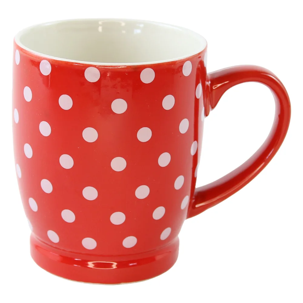 Cana din ceramica rosie cu buline albe 320 ml Cana din ceramica rosie cu buline albe 320 ml