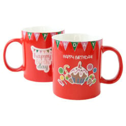 Cana din ceramica rosie "Happy Birthday" 330 ml