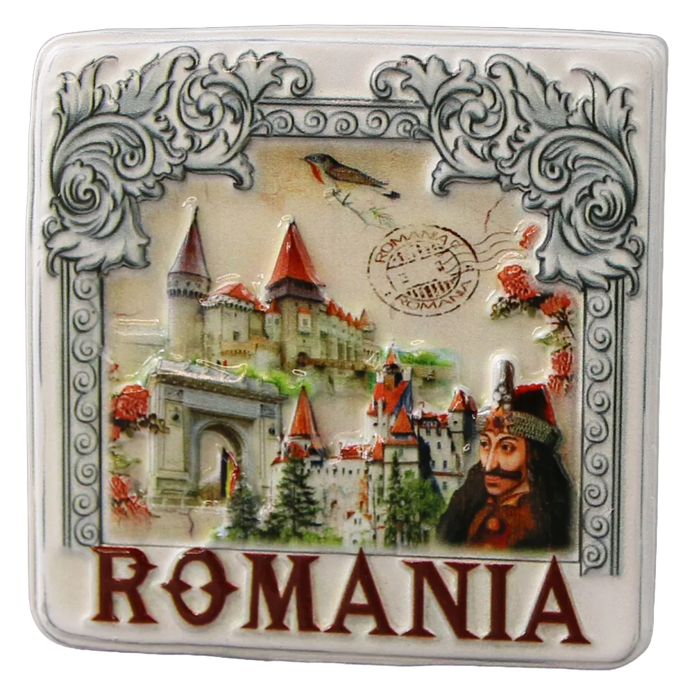 Magnet de frigider din rasina "Romania" 6 x 6 cm Castele Romania Magnet de frigider din rasina "Romania" 6 x 6 cm Castele Romania