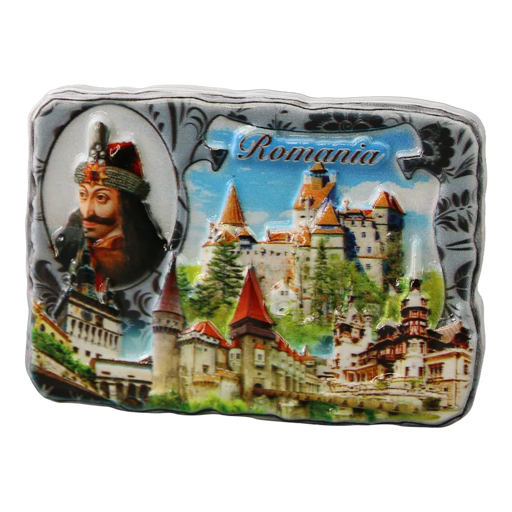 Magnet de frigider din rasina "Romania" 7.5 x 5.5 cm Castele cu Vlad Tepes Magnet de frigider din rasina "Romania" 7.5 x 5.5 cm Castele cu Vlad Tepes