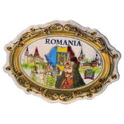Magnet de frigider din plastic cu aspect metalic "Romania" 8.5 x 6 cm Castele si Cetati