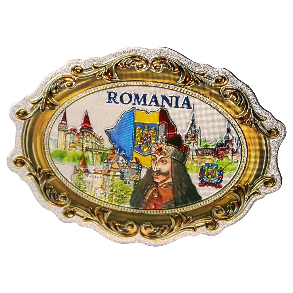 Magnet de frigider din plastic cu aspect metalic "Romania" 8.5 x 6 cm Castele si Cetati Magnet de frigider din plastic cu aspect metalic "Romania" 8.5 x 6 cm Castele si Cetati