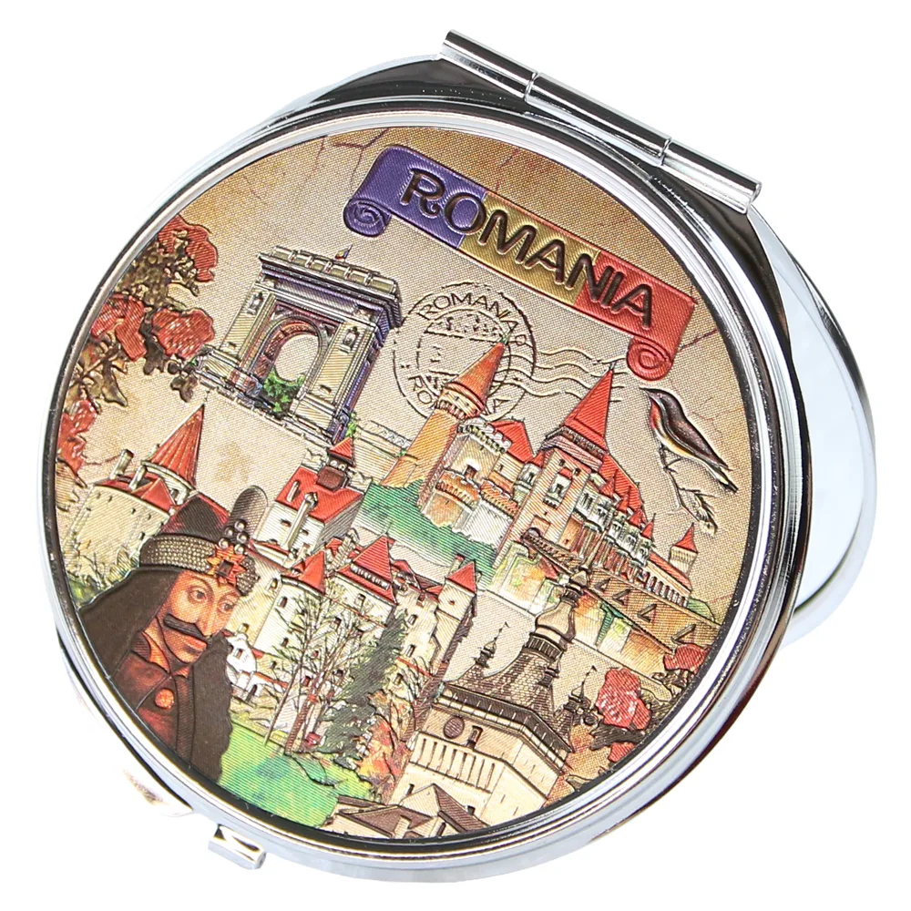 Oglinda metalica de buzunar "Romania" 7 cm Castele cu Vlad Tepes Oglinda metalica de buzunar "Romania" 7 cm Castele cu Vlad Tepes