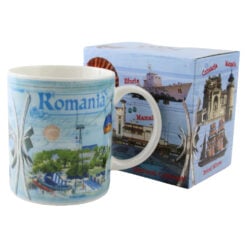 Cana din ceramica "Romania / Black Sea" 330 ml cu cutie decorativa albastra