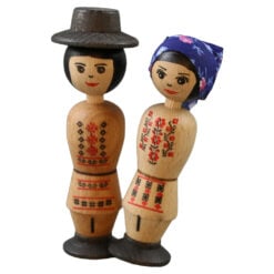 Set 2 figurine din lemn in port popular romanesc 12 cm