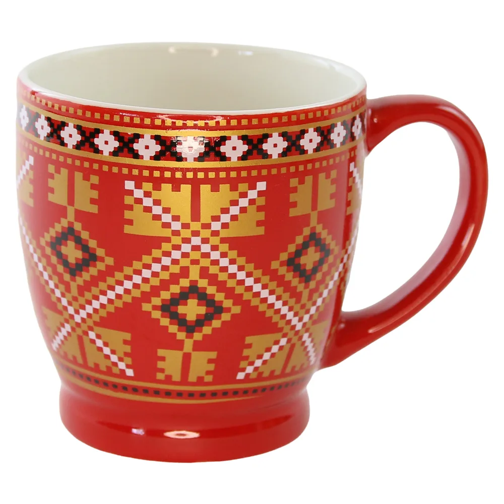 Cana din ceramica rosie cu motive traditionale romanesti 200 ml