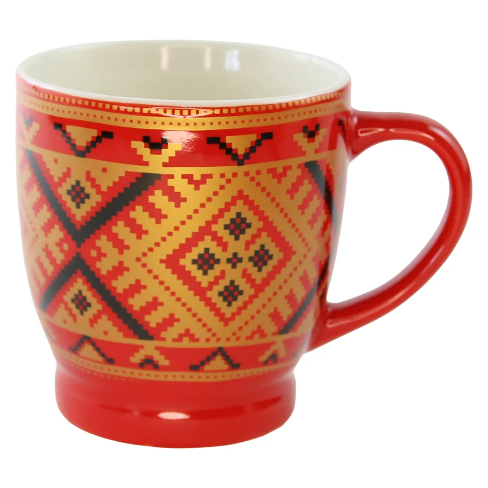Cana din ceramica rosie cu motive traditionale romanesti 200 ml