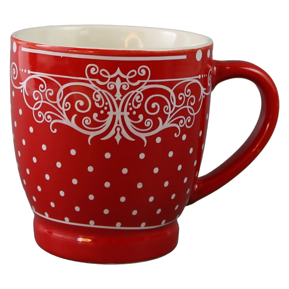 Cana din ceramica rosie cu design dantelat 200 ml Cana din ceramica rosie cu design dantelat 200 ml