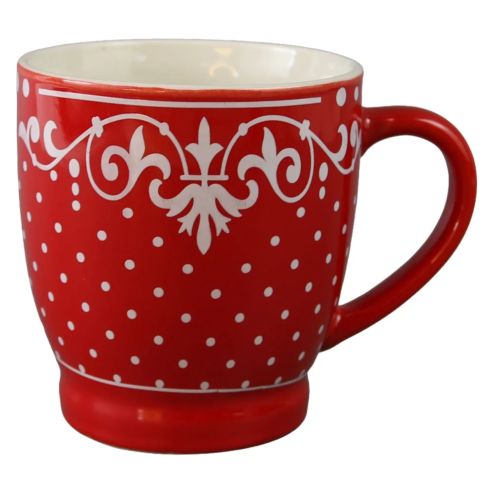 Cana din ceramica rosie cu design dantelat 200 ml Cana din ceramica rosie cu design dantelat 200 ml