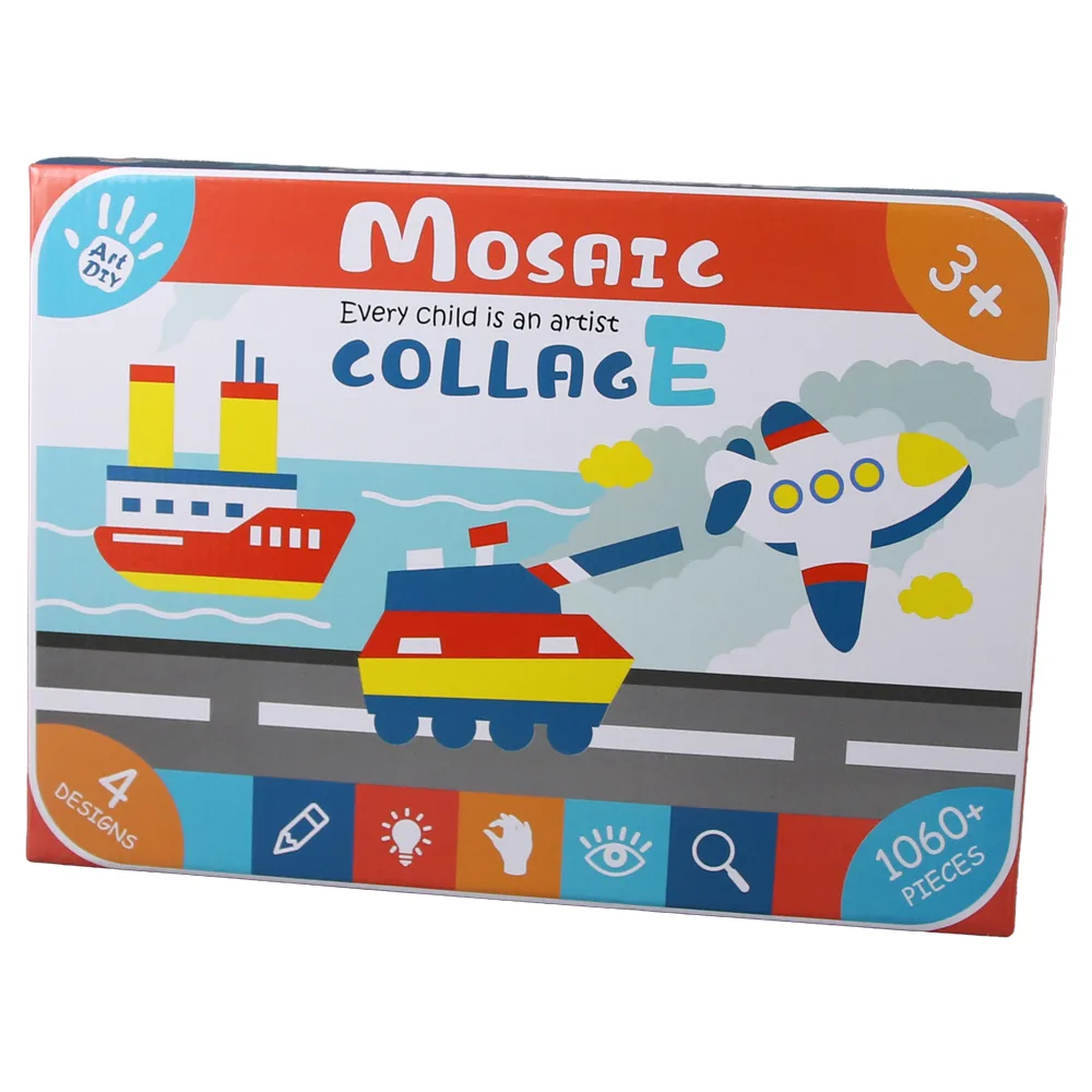Set creativ mozaic Vehicule cu 4 imagini si patratele autocolante colorate