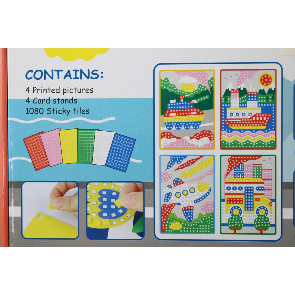Set creativ mozaic Vehicule cu 4 imagini si patratele autocolante colorate