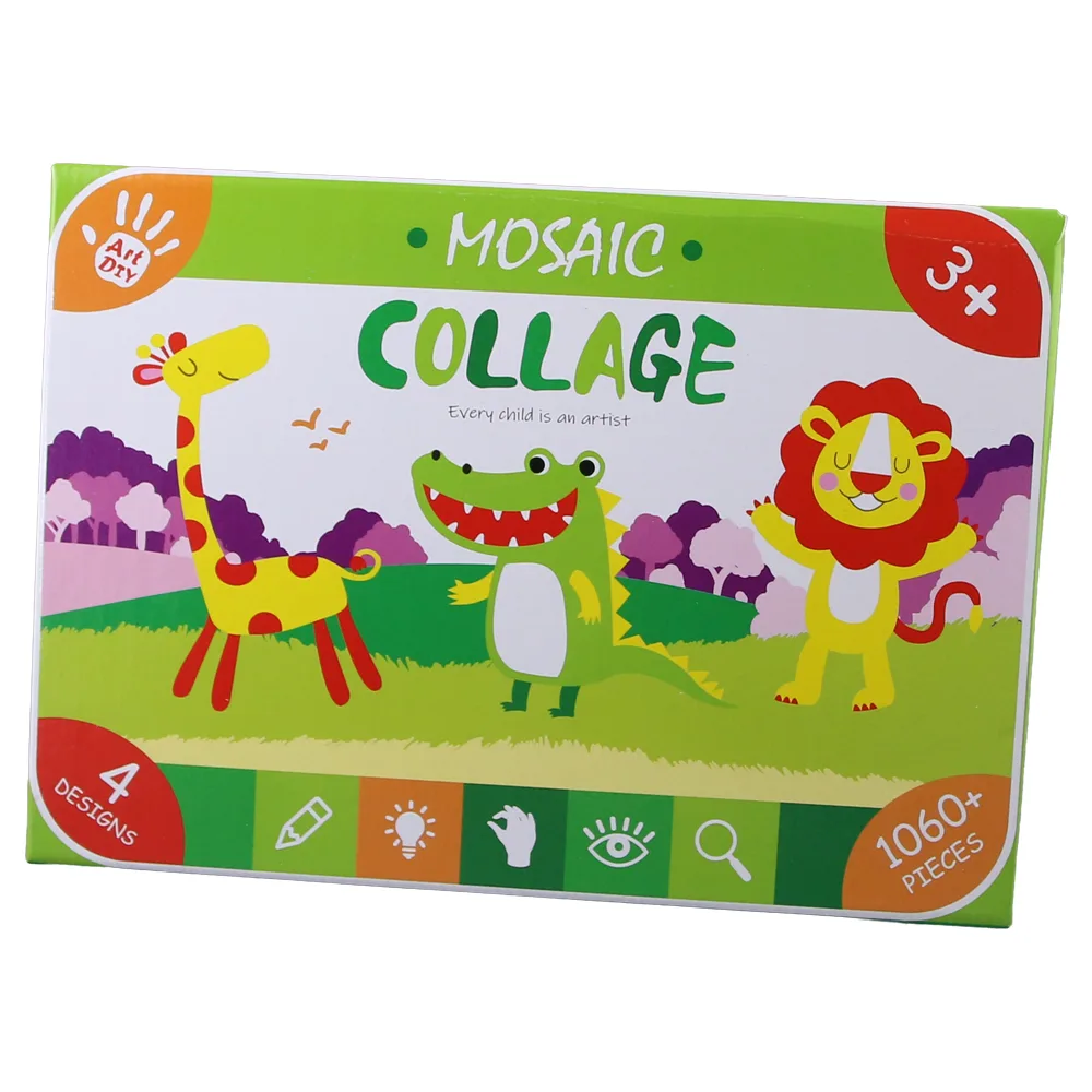 Set creativ mozaic Jungla cu 4 imagini si patratele autocolante colorate