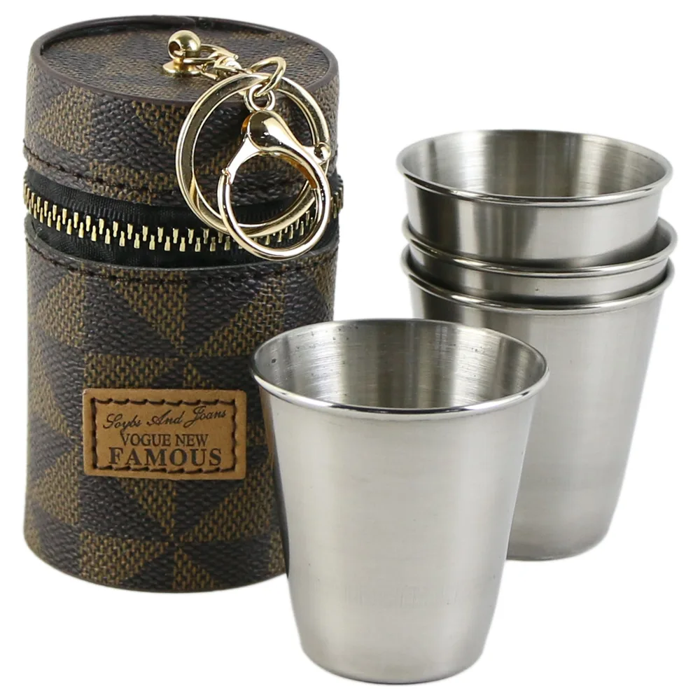 Set 4 pahare din inox cu husa
