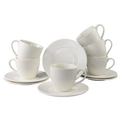 Set 6 cesti cu farfurii din ceramica 200 ml Alb