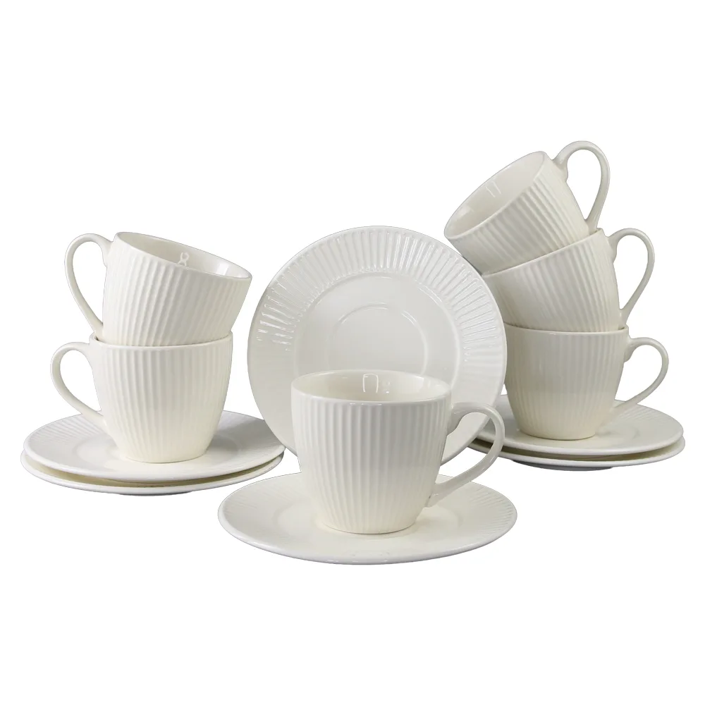 Set 6 cesti cu farfurii din ceramica 200 ml Alb Set 6 cesti cu farfurii din ceramica 200 ml Alb