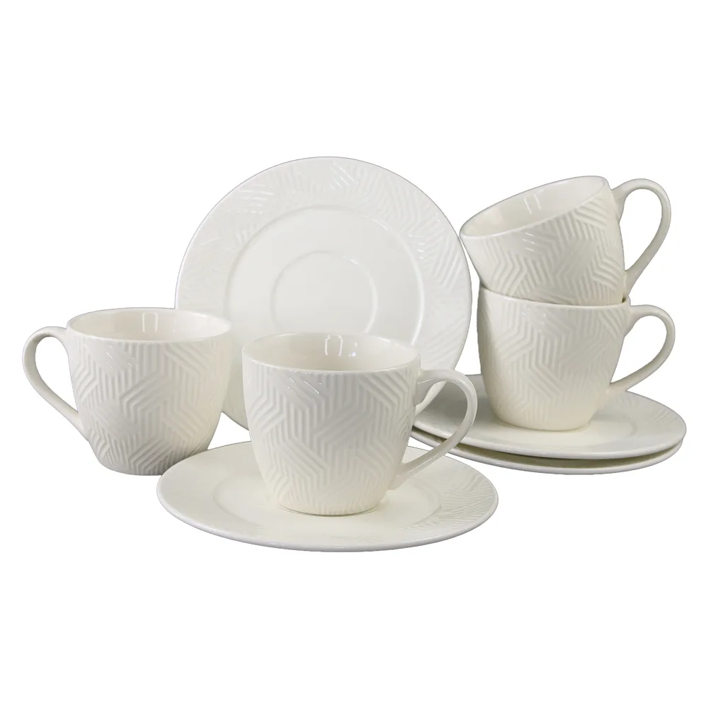 Set 4 cesti cu farfurii din ceramica 200 ml Alb