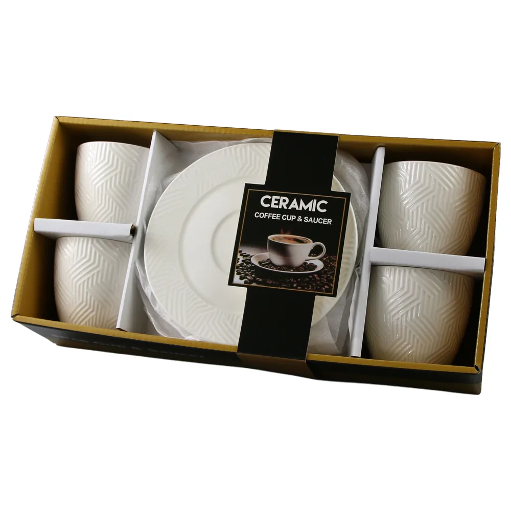 Set 4 cesti cu farfurii din ceramica 200 ml Alb