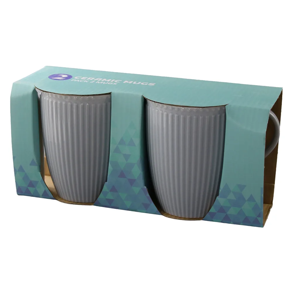 Set 2 cani din ceramica 330 ml cu design striat Set 2 cani din ceramica 330 ml cu design striat