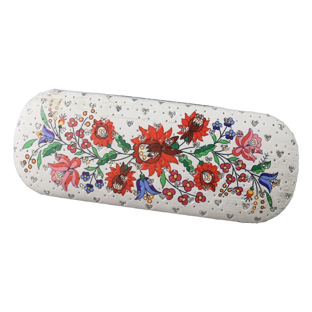 Toc pentru ochelari "Romania" 16 x 6 cm motive florale cu laveta