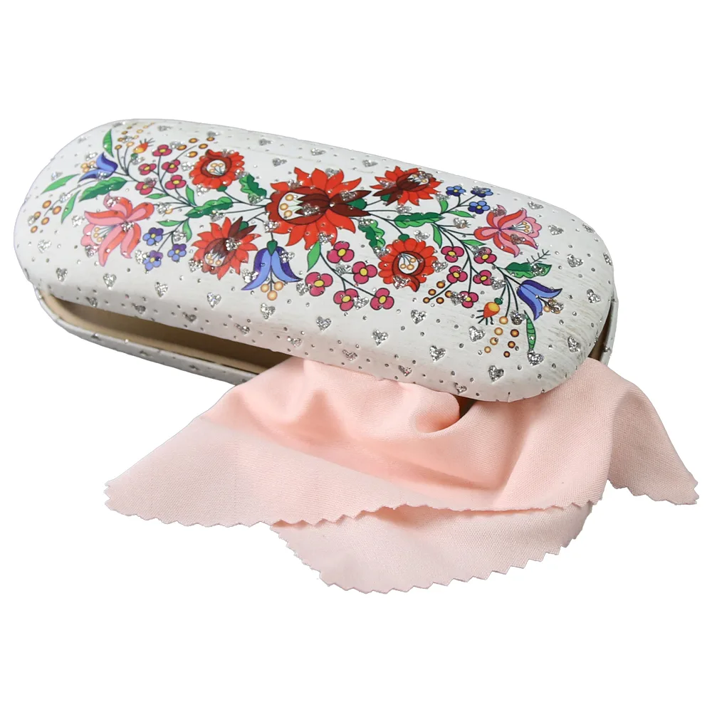 Toc pentru ochelari "Romania" 16 x 6 cm motive florale cu laveta