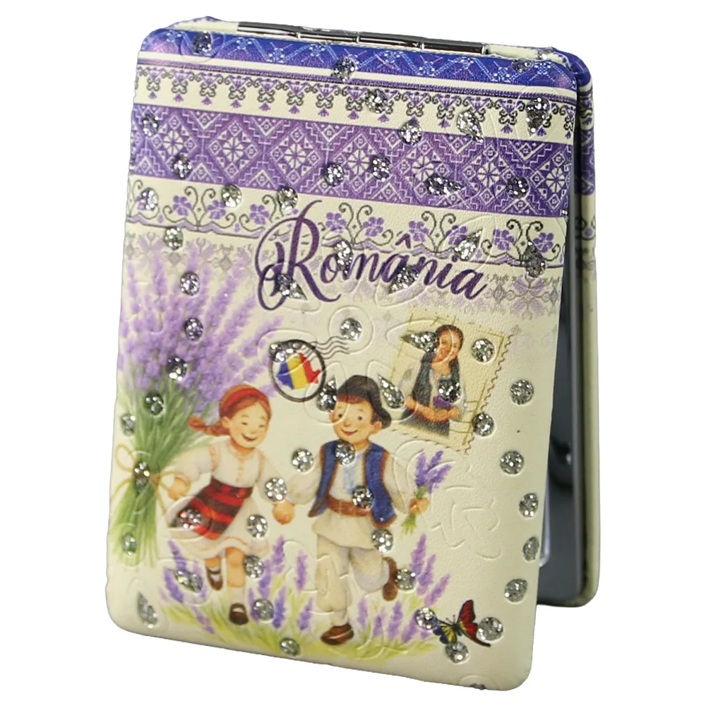 Oglinda de buzunar "Romania" 6 x 8.5 cm Copii cu lavanda Oglinda de buzunar "Romania" 6 x 8.5 cm Copii cu lavanda