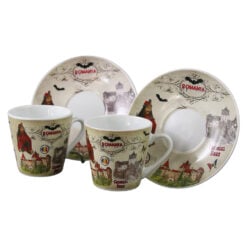 Set 2 cesti cafea cu farfurioare din ceramica "Romania" 70 ml Castelul Bran