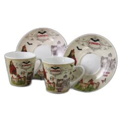 Set 2 cesti cafea cu farfurioare din ceramica "Romania" 70 ml Castelul Bran