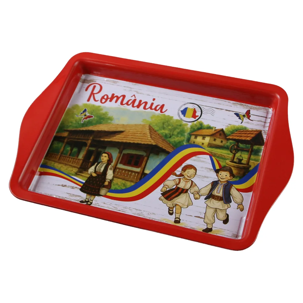Tava metalica "Romania" 21 x 14.5 cm Copii in port popular Tava metalica "Romania" 21 x 14.5 cm Copii in port popular