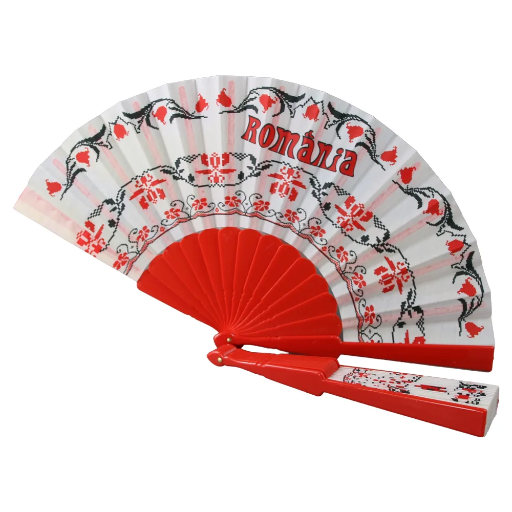 Evantai suvenir "Romania" 23 cm din poliester si plastic motive traditionale Evantai suvenir "Romania" 23 cm din poliester si plastic motive traditionale