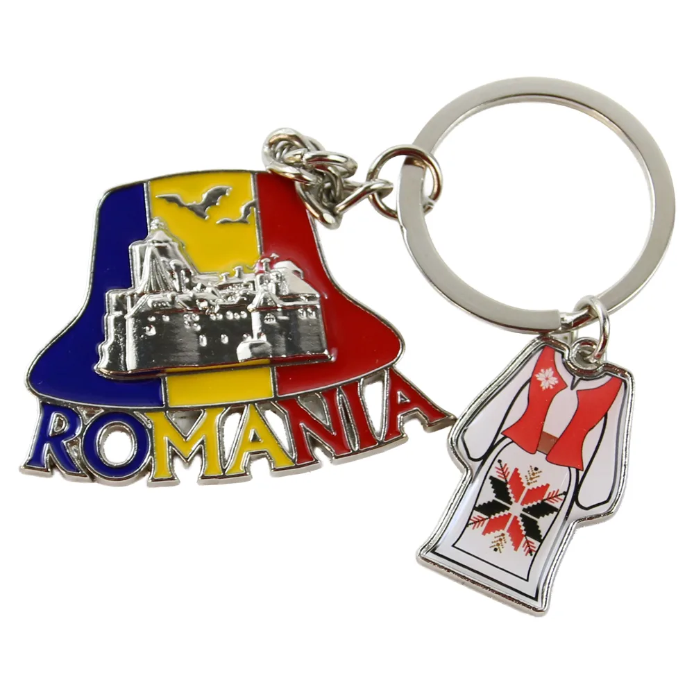 Breloc metalic "Romania" 5 x 9 cm palaria osan cu Castelul Bran Breloc metalic "Romania" 5 x 9 cm palaria osan cu Castelul Bran