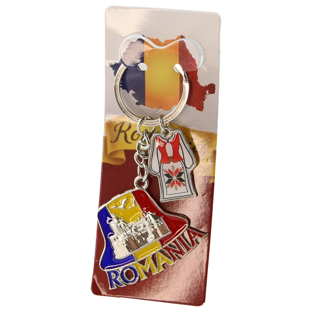 Breloc metalic "Romania" 5 x 9 cm palaria osan cu Castelul Bran Breloc metalic "Romania" 5 x 9 cm palaria osan cu Castelul Bran