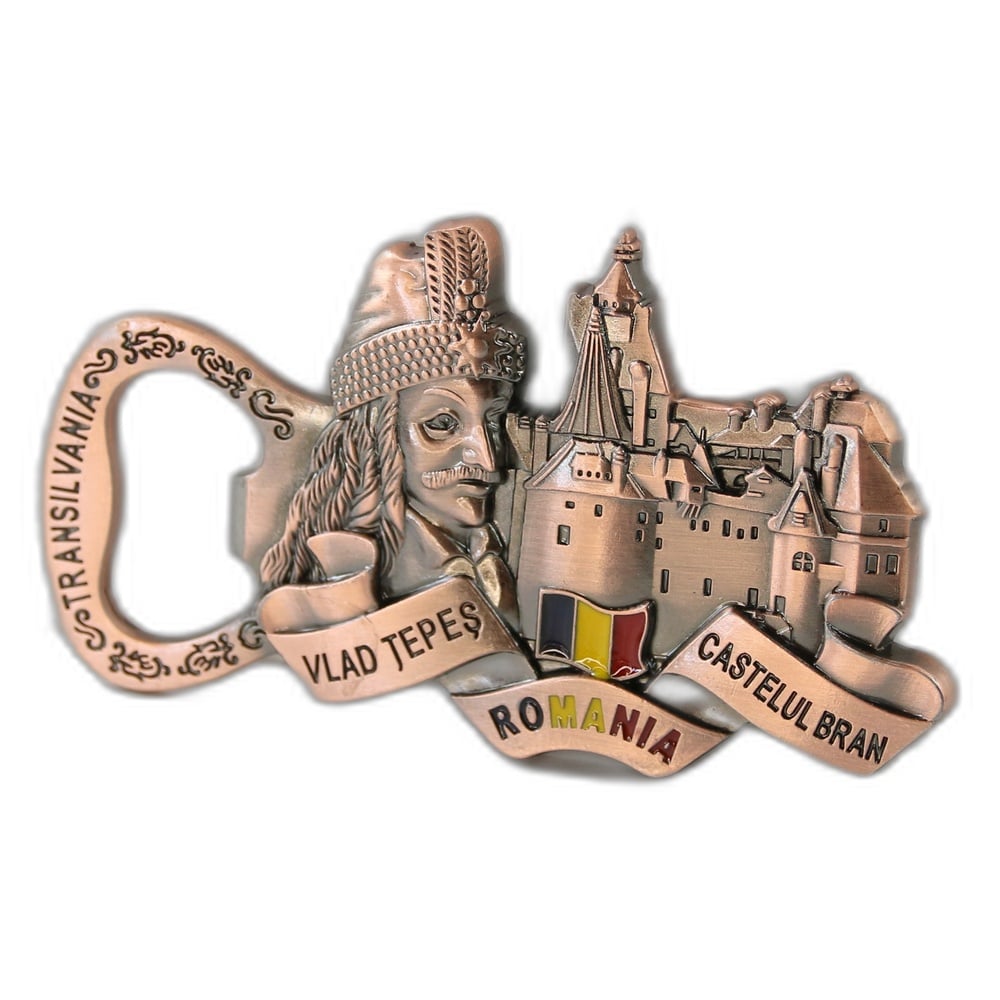 Desfacator sticle din metal cu magnet "Romania" 9.5 x 5 cm Vlad Tepes Desfacator sticle din metal cu magnet "Romania" 9.5 x 5 cm Vlad Tepes