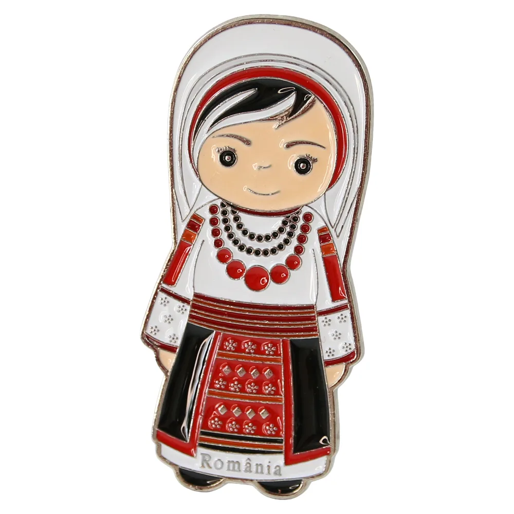 Magnet de frigider metalic "Romania" 3 x7 cm Femeie in port traditional Magnet de frigider metalic "Romania" 3 x7 cm Femeie in port traditional