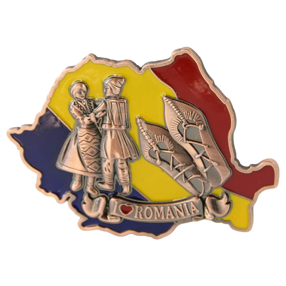 Magnet de frigider metalic "I love Romania" 7 x 5 cm Harta Romaniei