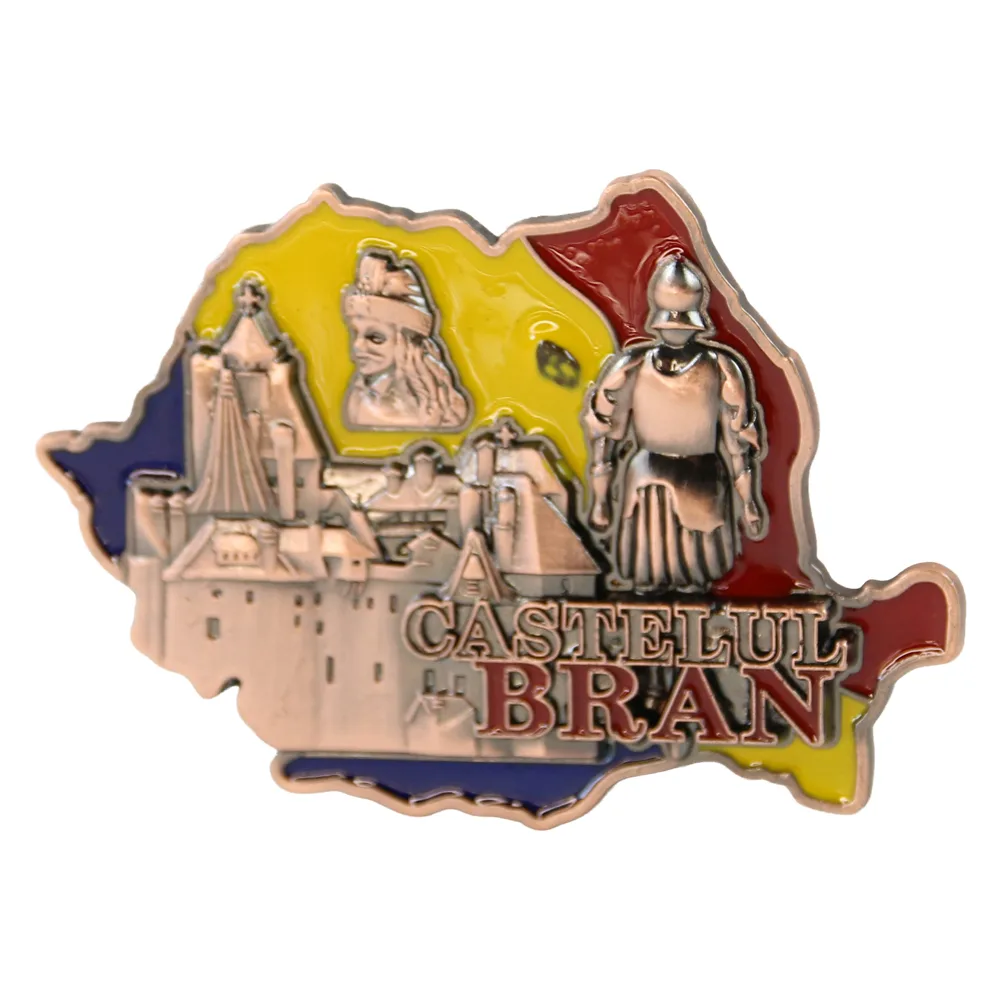 Magnet de frigider metalic "Castelul Bran" 7 x 5 cm Harta Romaniei