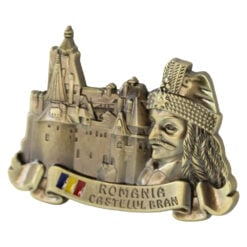 Magnet de frigider metalic "Romania / Castelul Bran" 7 x 5.5 cm