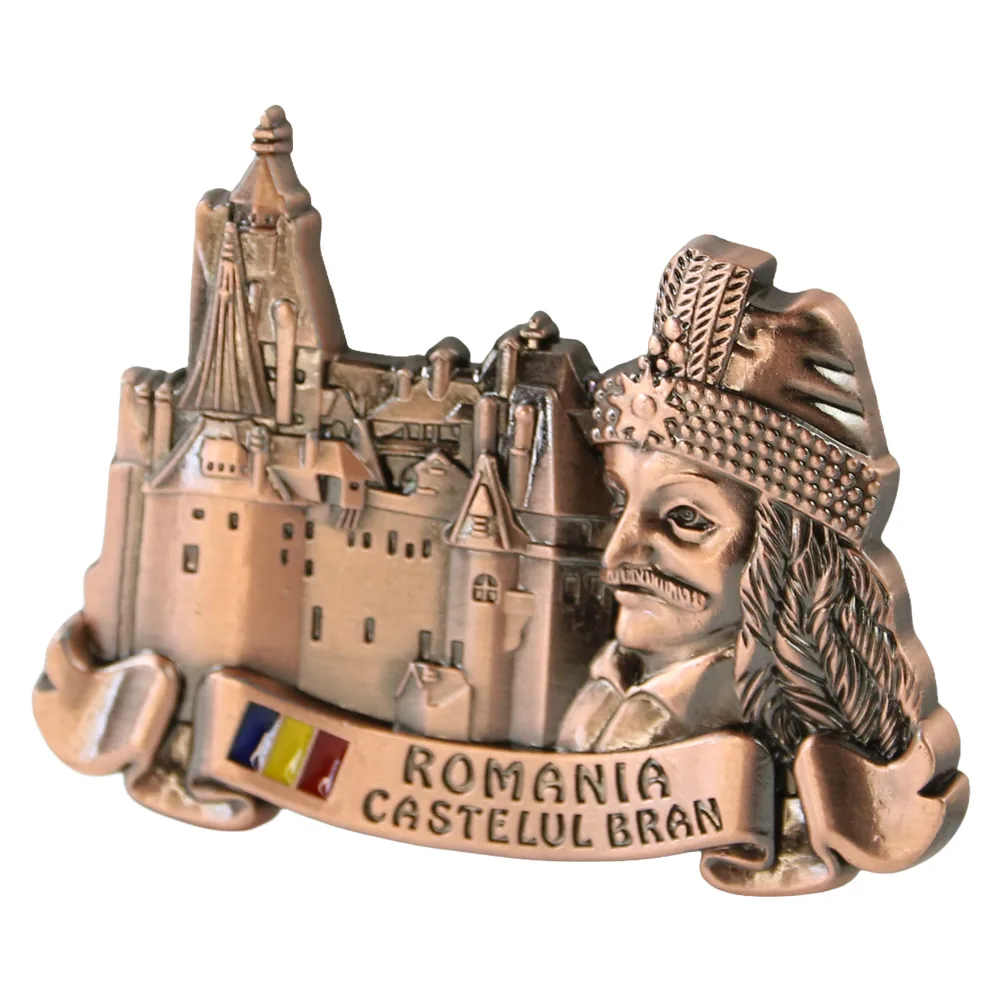 Magnet de frigider metalic "Romania / Castelul Bran" 7 x 5.5 cm